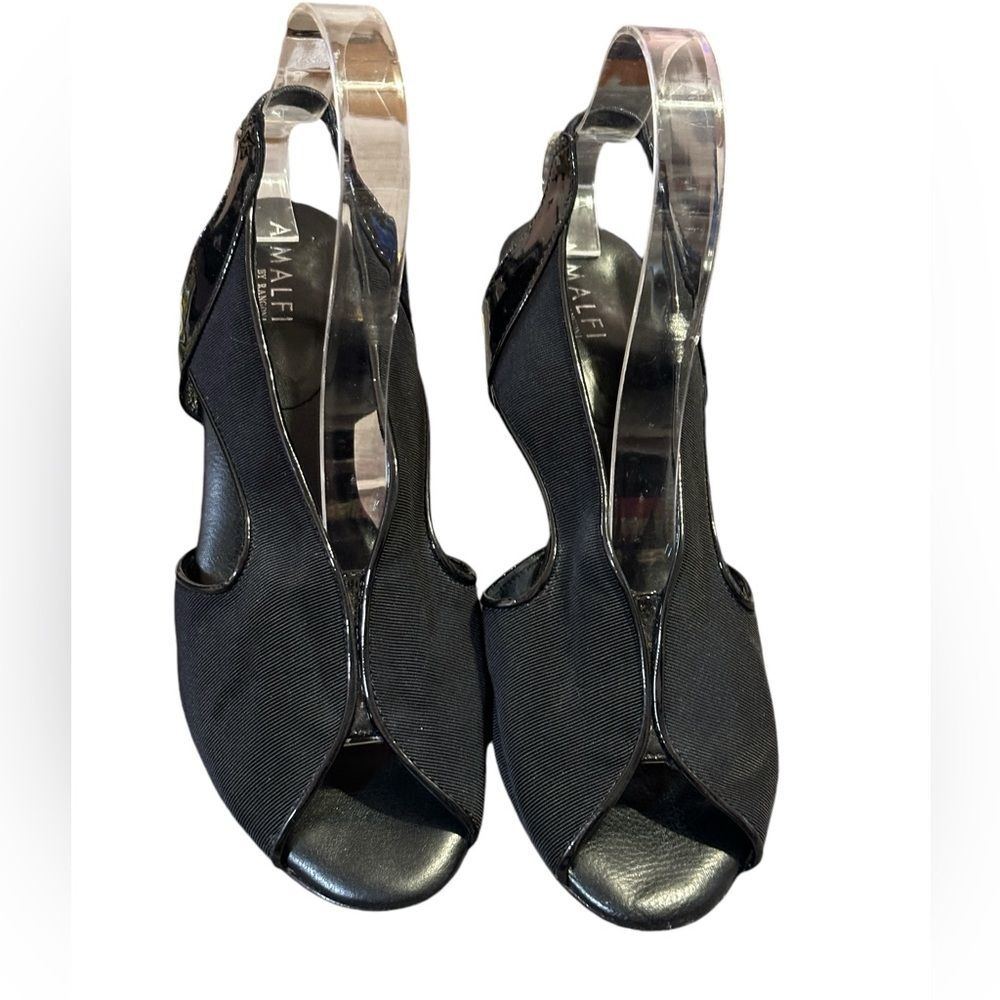 Amalfi Black Sling Black Heels with Cloth Uppers Made in Italy Sz 8